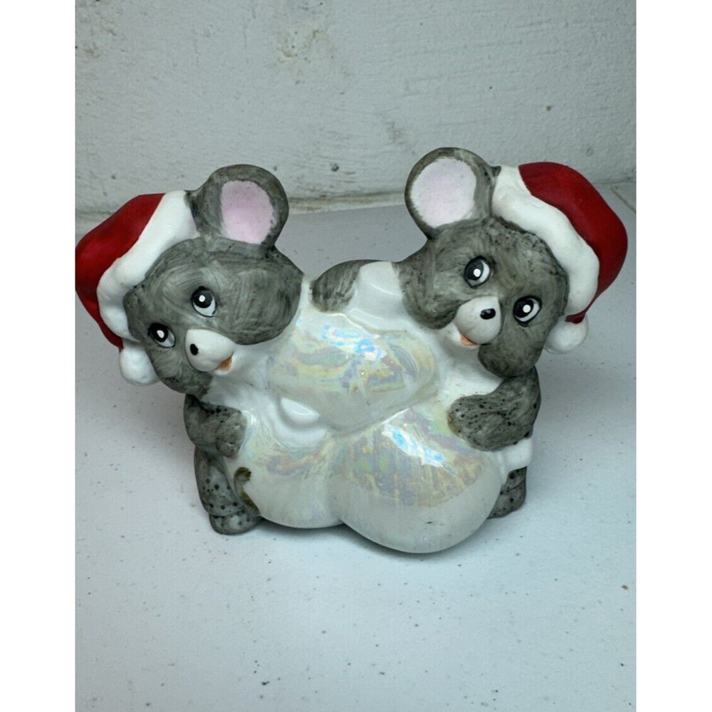 Vtg Hol House of Lloyd Christmas Napkin Holder Ceramic Mice Mouse 1986 4"